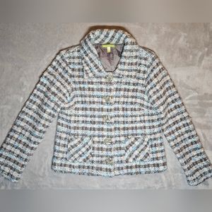 Sigrid Olsen Heavy knit‎ Wool Blend Button Up Coat Large Light Blue pockets